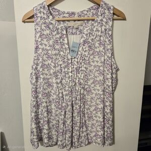 NWT LOFT Petite White and Purple Floral Sleeveless Blouse